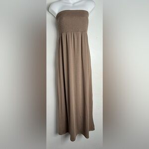 Elegant Tan Strapless Maxi Dress